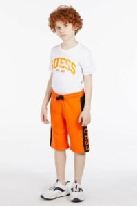 Dětské bavlněné šortky Guess oranžová