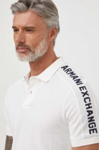 Bavlněné polo tričko Armani Exchange bílá barva