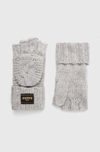 Vlněné rukavice Superdry šedá