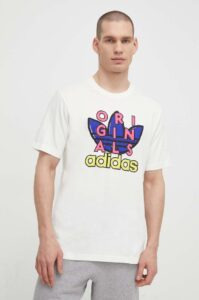 Bavlněné tričko adidas Originals béžová barva