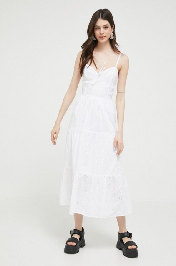 Bavlněné šaty Hollister Co. bílá