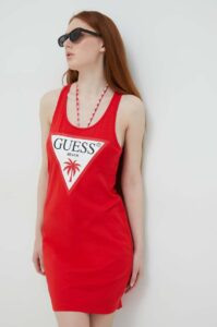 Bavlněné šaty Guess Červená barva