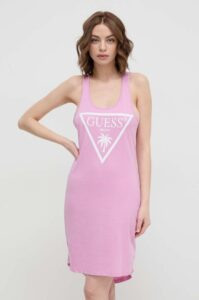 Bavlněné šaty Guess růžová barva