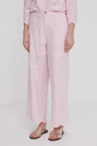 Plátěné kalhoty Pepe Jeans růžová barva