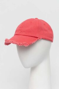 Bavlněná baseballová čepice Guess růžová barva