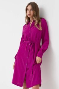 Šaty s příměsí hedvábí Pinko fialová