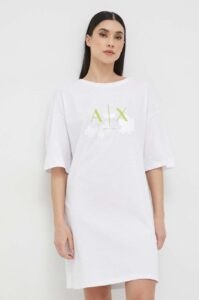 Bavlněné šaty Armani Exchange bílá