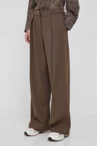 Kalhoty s příměsí vlny Calvin Klein hnědá