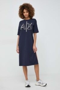 Bavlněné šaty Armani Exchange tmavomodrá barva