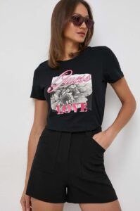 Bavlněné tričko Guess COLLAGE černá