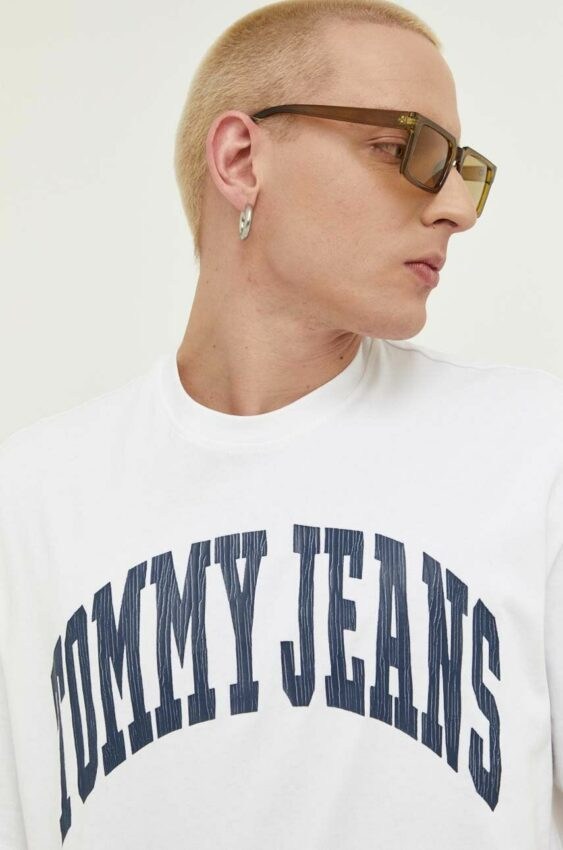 Bavlněné tričko Tommy Jeans bílá