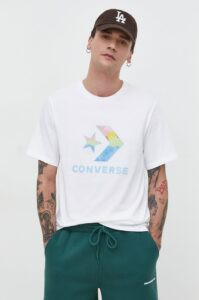 Bavlněné tričko Converse béžová barva