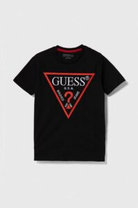Dětské bavlněné tričko Guess černá