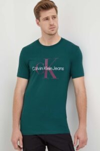 Bavlněné tričko Calvin Klein Jeans tyrkysová