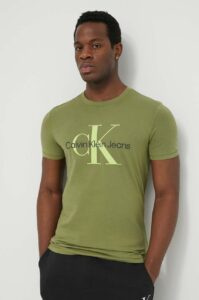 Bavlněné tričko Calvin Klein Jeans zelená