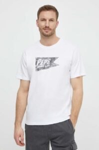 Bavlněné tričko Pepe Jeans SINGLE CARDIFF bílá