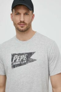 Bavlněné tričko Pepe Jeans SINGLE CARDIFF šedá