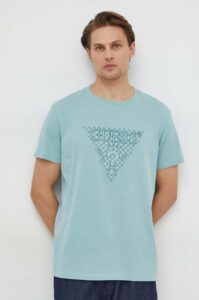 Bavlněné tričko Guess tyrkysová barva