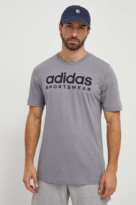 Bavlněné tričko adidas šedá barva