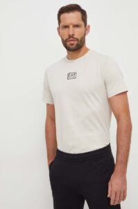 Bavlněné tričko EA7 Emporio Armani béžová
