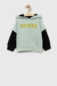 Dětská bavlněná mikina Guess tyrkysová barva
