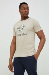 Bavlněné tričko Columbia béžová barva