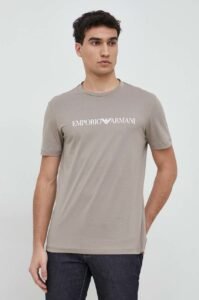 Bavlněné tričko Emporio Armani béžová barva