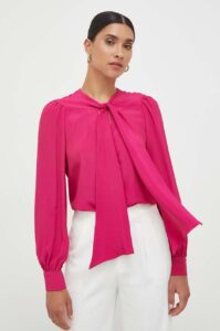 Košile s příměsí hedvábí Pinko růžová barva