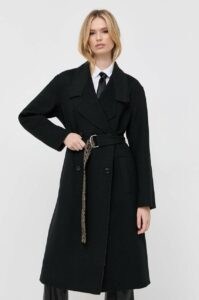 Vlněný kabát BOSS černá barva