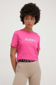 Bavlněné tričko Guess ELEANORA růžová