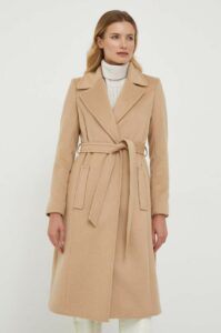 Vlněný kabát Lauren Ralph Lauren béžová