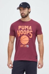 Bavlněné tričko Puma vínová barva