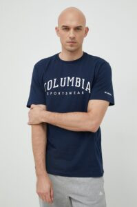 Bavlněné tričko Columbia tmavomodrá
