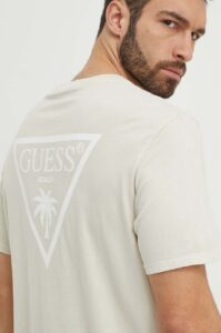 Bavlněné plážové tričko Guess béžová