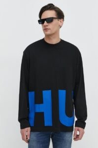 Bavlněné tričko s dlouhým rukávem Hugo Blue