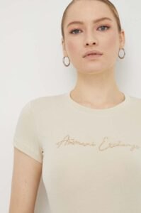 Tričko Armani Exchange béžová barva