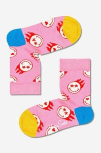 Dětské ponožky Happy Socks Flaming SmileyWorld růžová barva