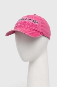 Bavlněná baseballová čepice Versace Jeans Couture růžová