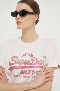 Bavlněné tričko Superdry růžová
