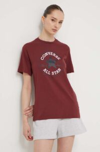 Bavlněné tričko Converse vínová barva