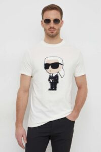 Bavlněné tričko Karl Lagerfeld béžová