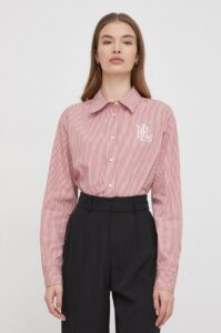 Bavlněná košile Lauren Ralph Lauren růžová barva
