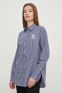 Bavlněná košile Lauren Ralph Lauren tmavomodrá barva