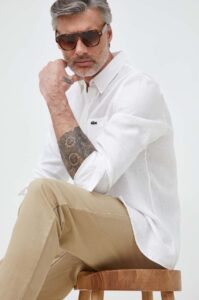 Plátěná košile Lacoste bílá barva