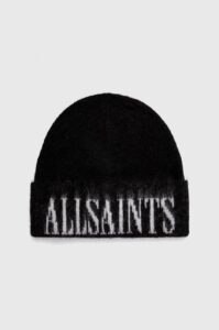 Vlněná čepice AllSaints černá barva