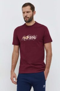 Bavlněné tričko adidas vínová barva