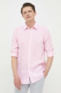 Plátěná košile BOSS růžová barva