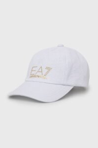 Bavlněná čepice EA7 Emporio Armani bílá
