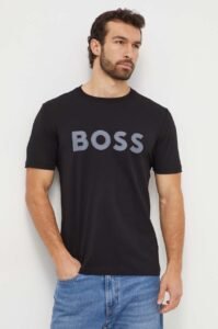 Bavlněné tričko Boss Green černá