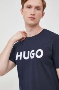 Bavlněné tričko HUGO tmavomodrá barva